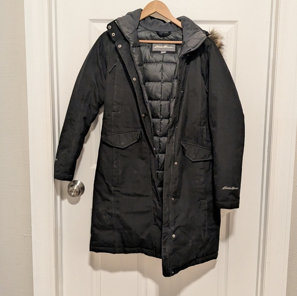 Eddie Bauer Parka Women's Black Coat with Faux Fur Hood - Picture 4 of 14